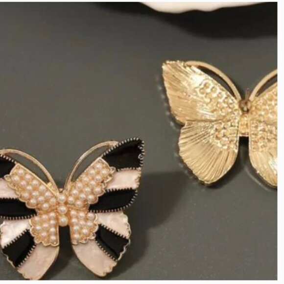 ⭐️❤️ FREE Butterfly Striped Bug Insect Chic Pearl Faux Hip Hipster Art Earrings - Picture 5 of 6
